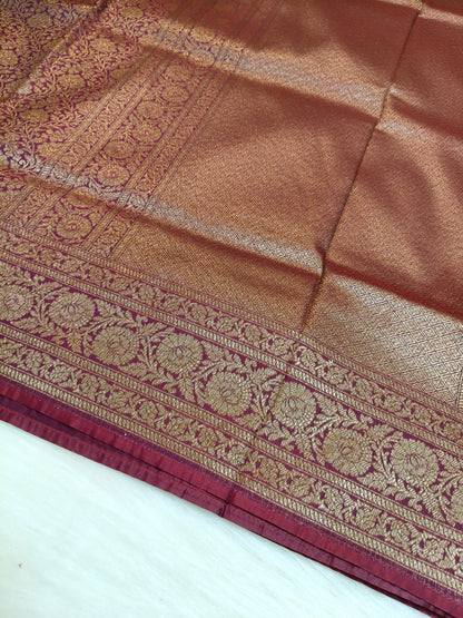 Banarasi Silk Brocade Antique Zari Saree Wine Shade AZ010