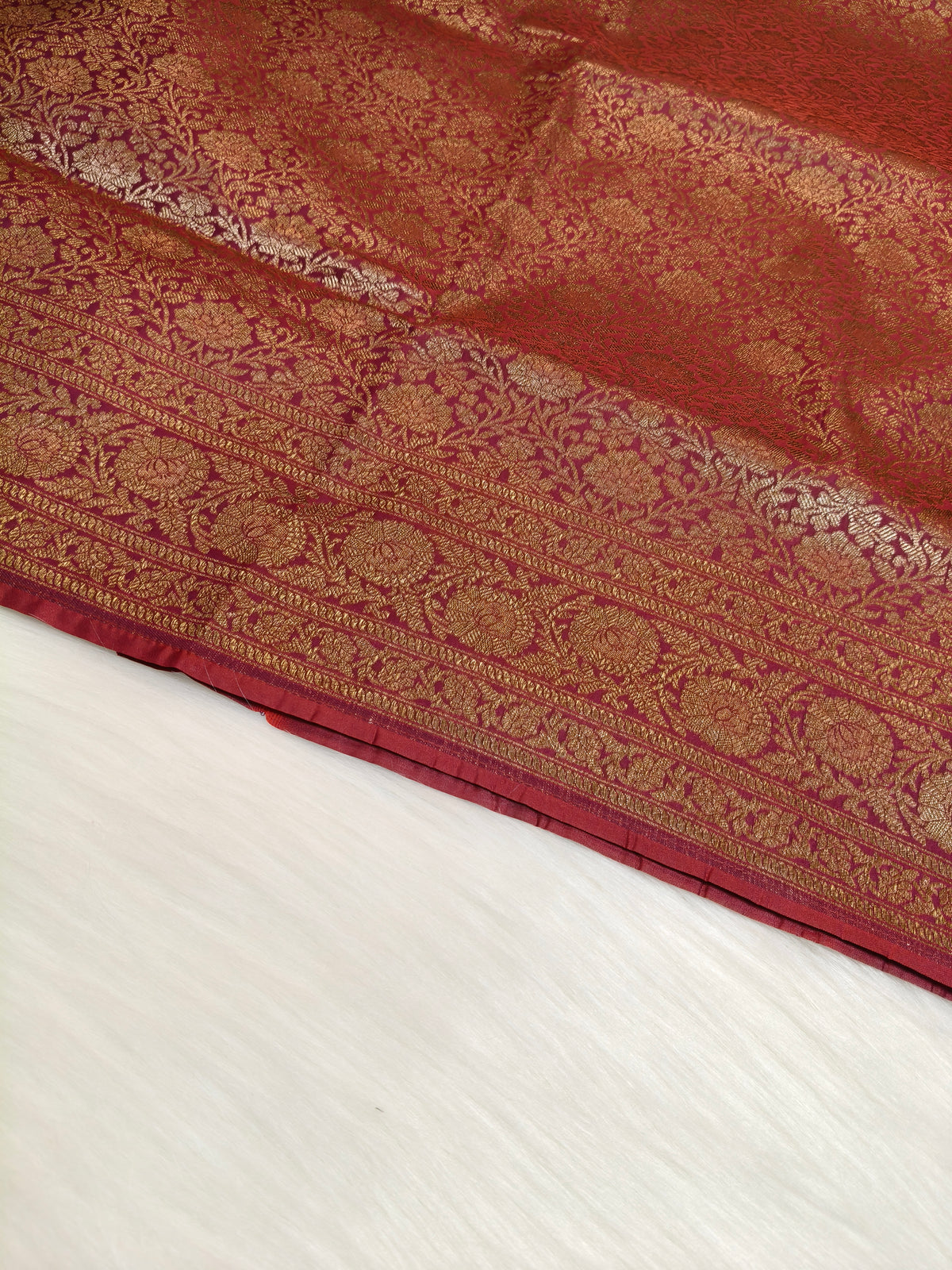 Banarasi Silk Brocade Antique Zari Saree Wine Shade AZ010