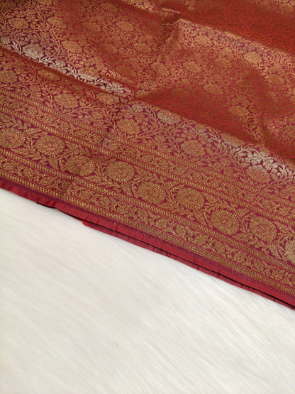 Banarasi Silk Brocade Antique Zari Saree Wine Shade AZ010