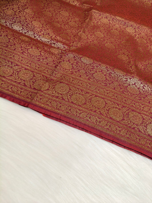 Banarasi Silk Brocade Antique Zari Saree Wine Shade AZ010