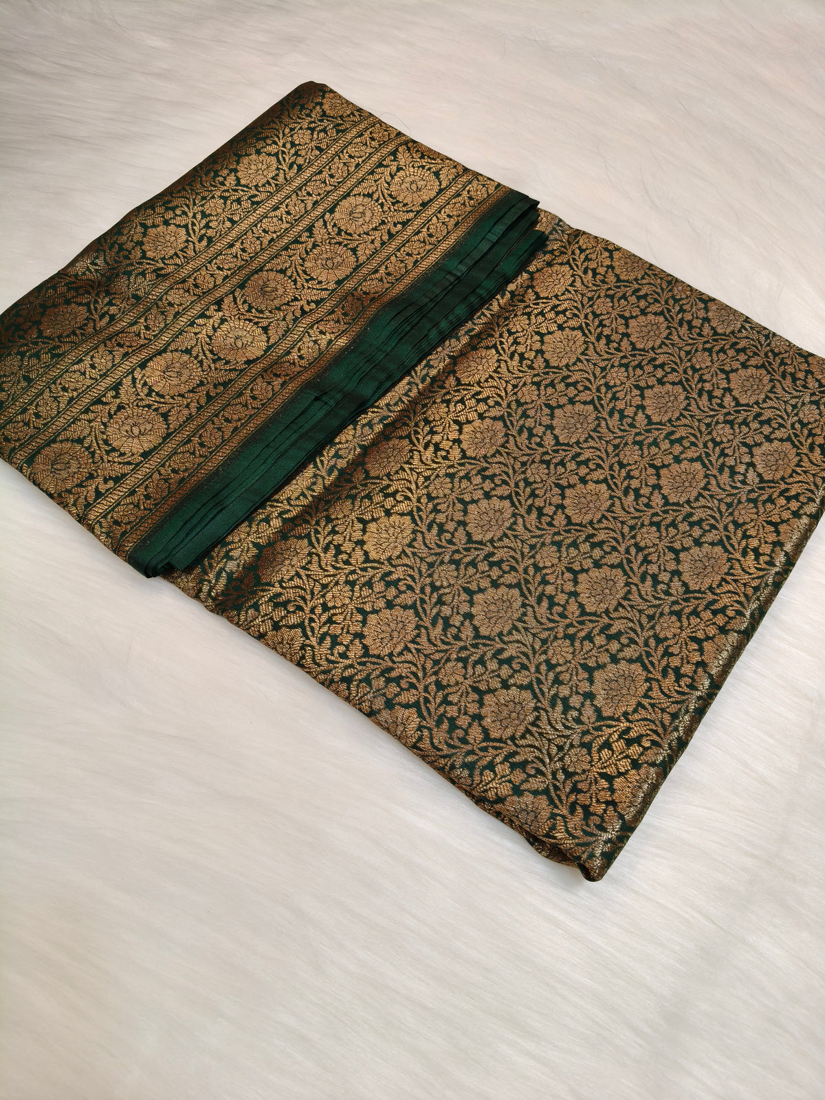 Banarasi Silk Brocade Antique Zari Saree Bottle Green Shade AZ009
