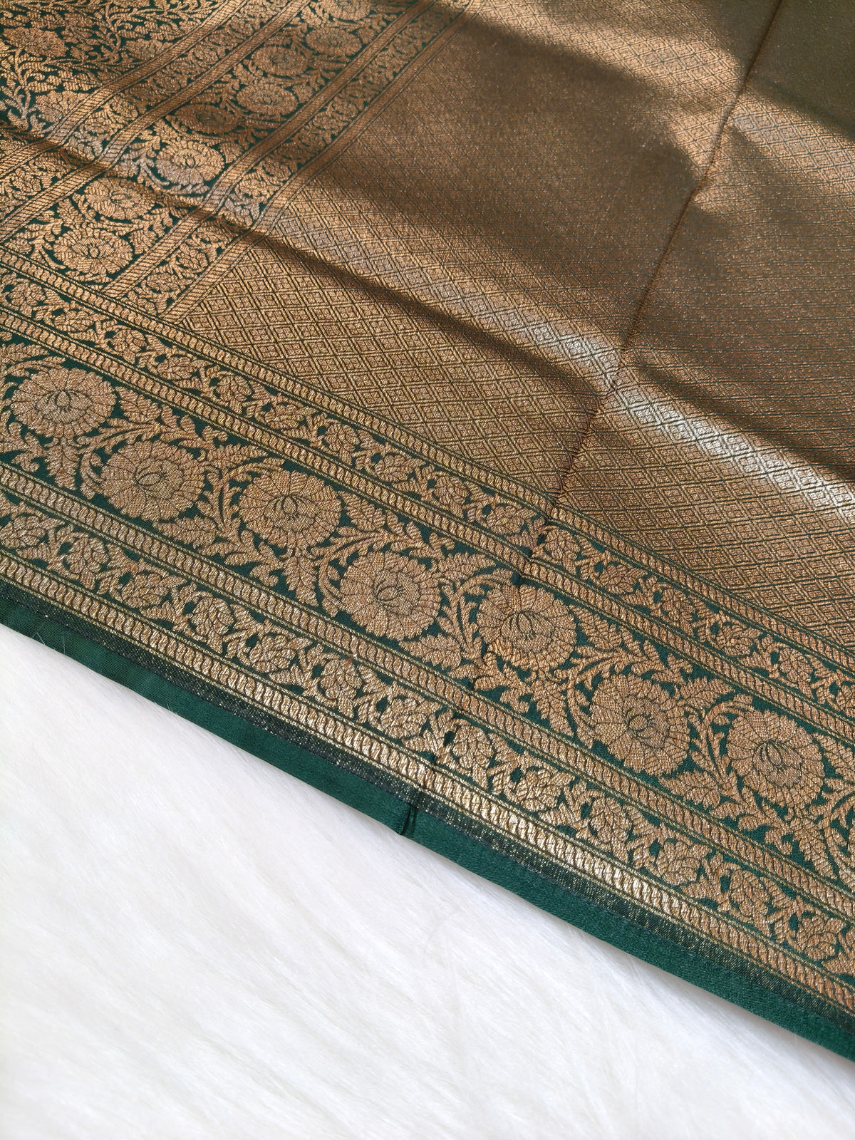 Banarasi Silk Brocade Antique Zari Saree Bottle Green Shade AZ009