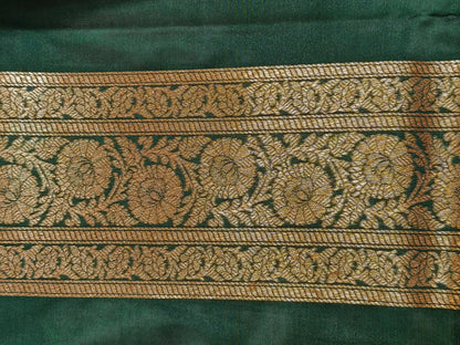 Banarasi Silk Brocade Antique Zari Saree Bottle Green Shade AZ009