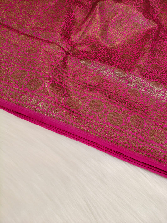 Banarasi Silk Brocade Antique Zari Saree Rani Pink Shade AZ008