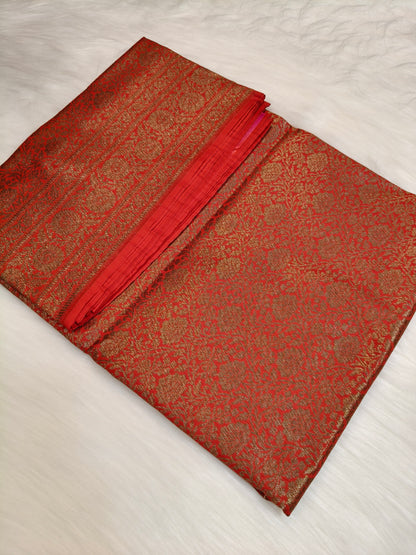 Banarasi Silk Brocade Antique Zari Saree Red Shade AZ007