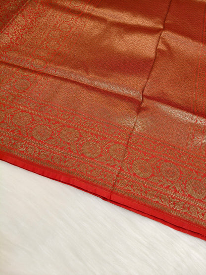 Banarasi Silk Brocade Antique Zari Saree Red Shade AZ007