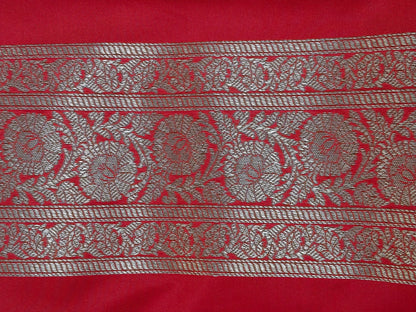 Banarasi Silk Brocade Antique Zari Saree Red Shade AZ007