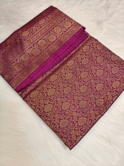 Banarasi Silk Brocade Antique Zari Saree Wine Shade AZ006