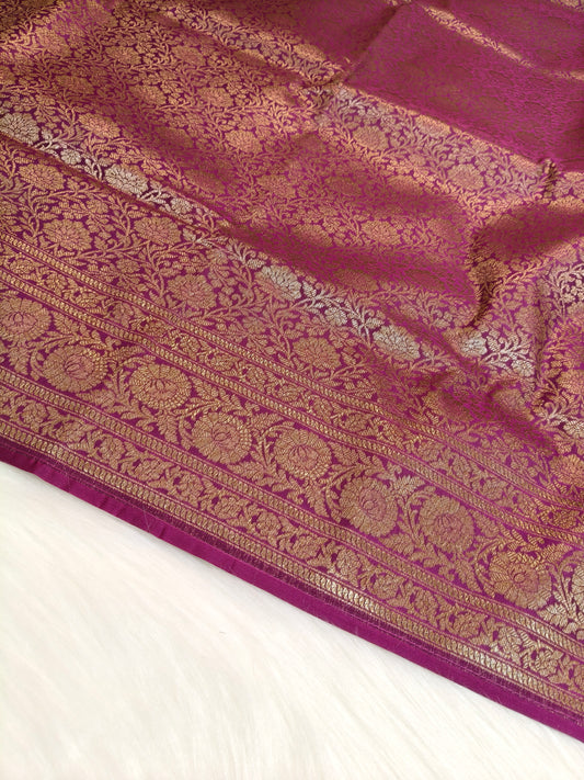 Banarasi Silk Brocade Antique Zari Saree Wine Shade AZ006