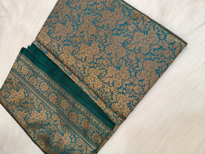 Banarasi Silk Brocade Antique Zari Saree Peacock Shade AZ005