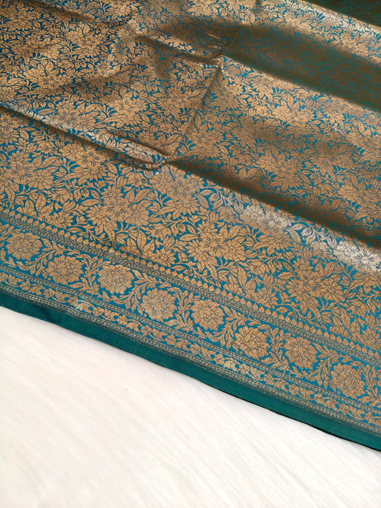 Banarasi Silk Brocade Antique Zari Saree Peacock Shade AZ005