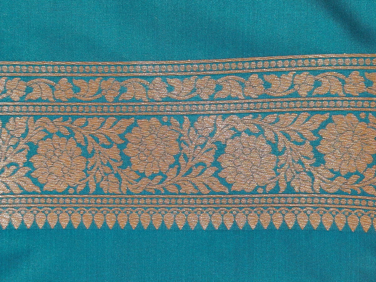 Banarasi Silk Brocade Antique Zari Saree Peacock Shade AZ005