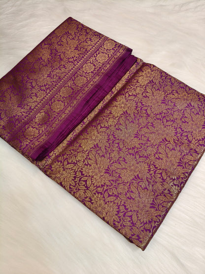 Banarasi Silk Brocade Antique Zari Saree Wine Shade AZ004