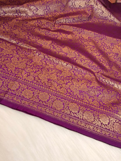 Banarasi Silk Brocade Antique Zari Saree Wine Shade AZ004
