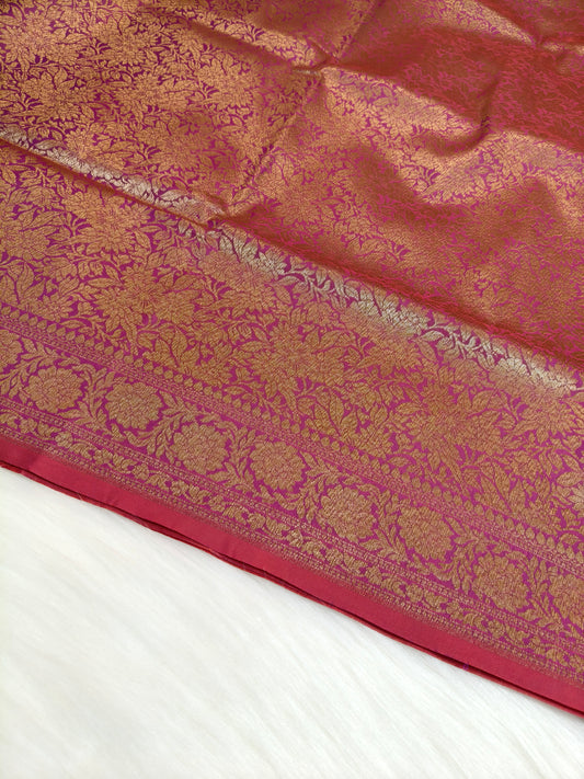 Banarasi Silk Brocade Antique Zari Saree Wine Shade AZ003