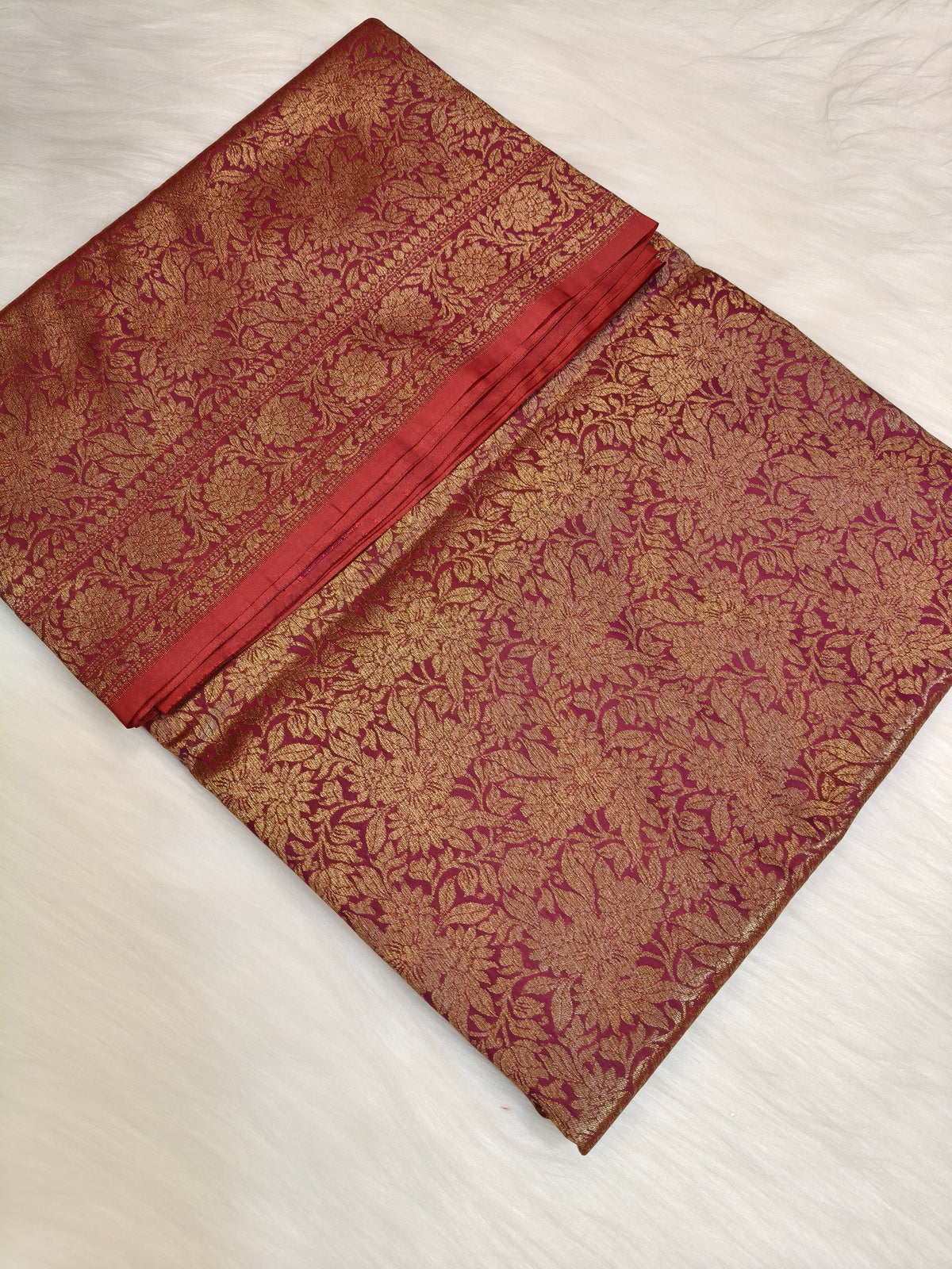 Banarasi Silk Brocade Antique Zari Saree Wine Color AZ002