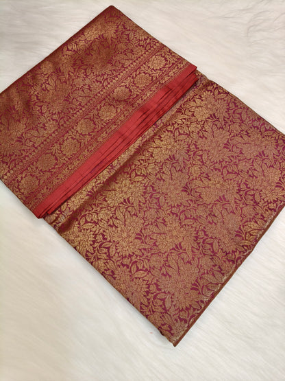 Banarasi Silk Brocade Antique Zari Saree Wine Color AZ002