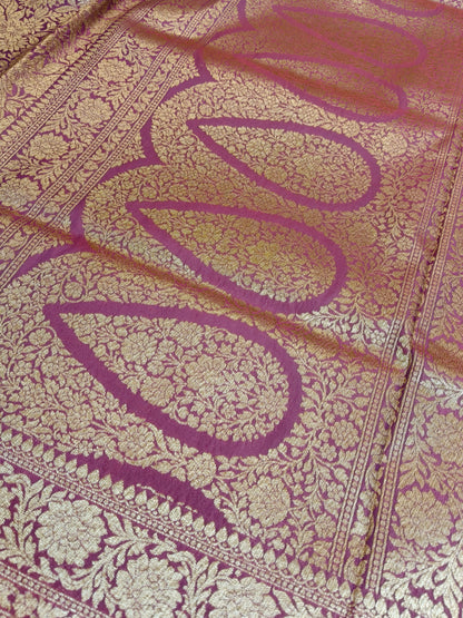 Banarasi Silk Brocade Antique Zari Saree Wine Color AZ002