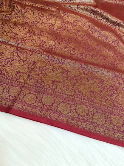 Banarasi Silk Brocade Antique Zari Saree Wine Color AZ002