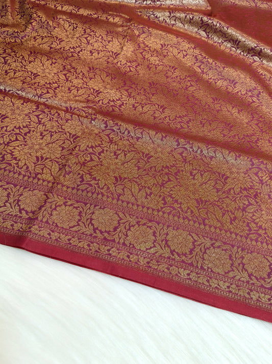 Banarasi Silk Brocade Antique Zari Saree Wine Color AZ002