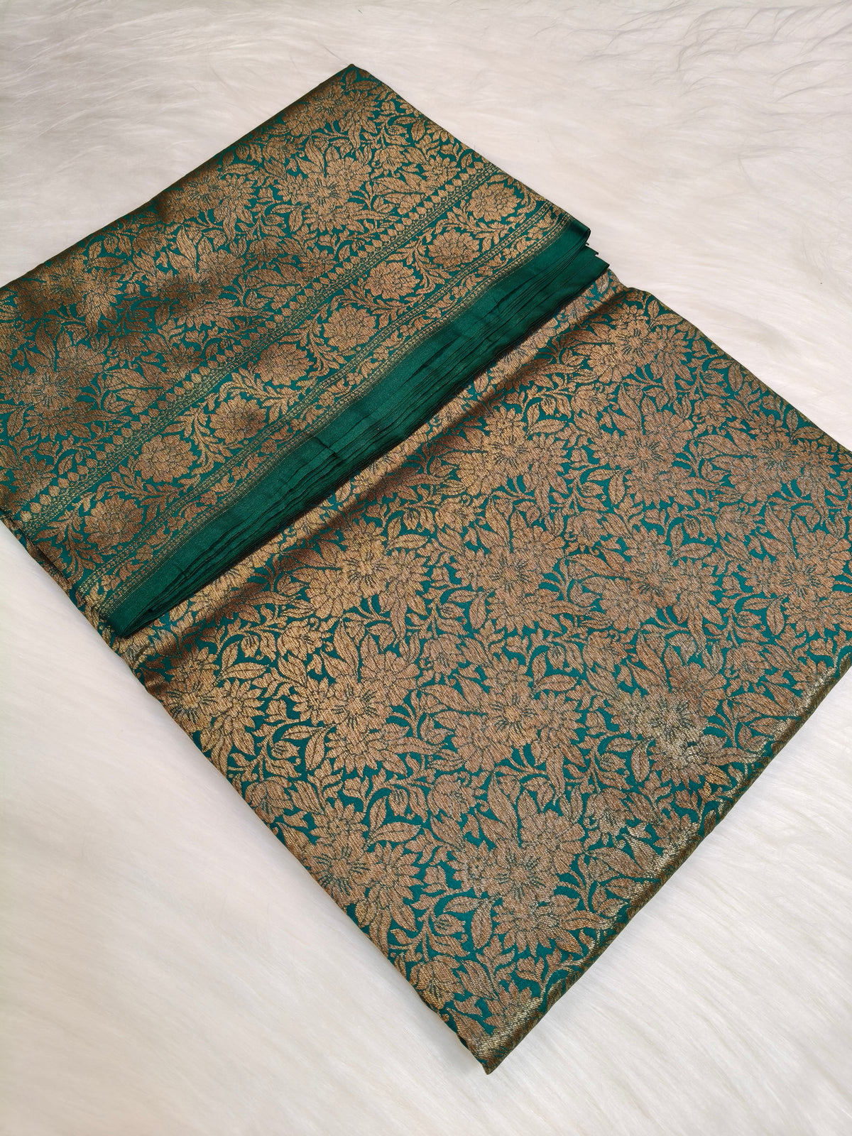 Banarasi Silk Brocade Antique Zari Saree Rama Color AZ001