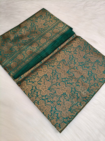 Banarasi Silk Brocade Antique Zari Saree Rama Color AZ001