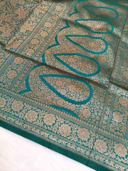 Banarasi Silk Brocade Antique Zari Saree Rama Color AZ001