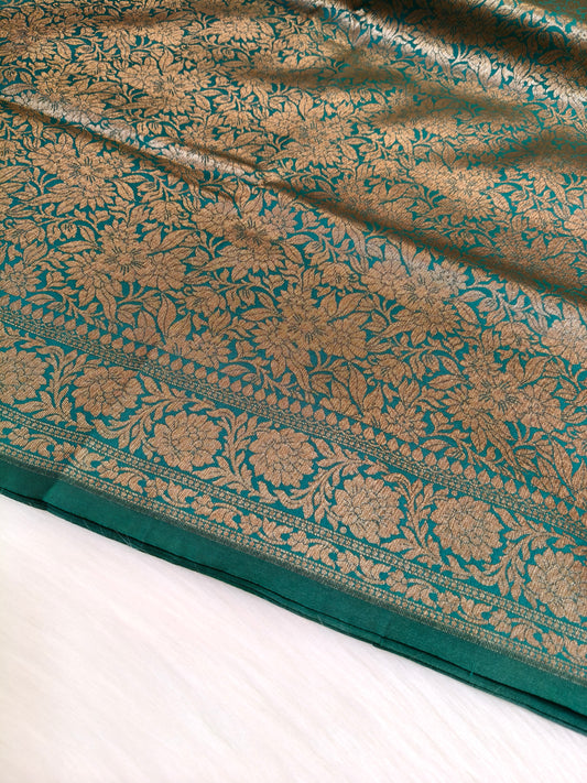 Banarasi Silk Brocade Antique Zari Saree Rama Color AZ001