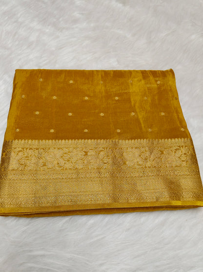 Pure Viscose Soft Tishu Silk Saree Mustard Shade VTS002