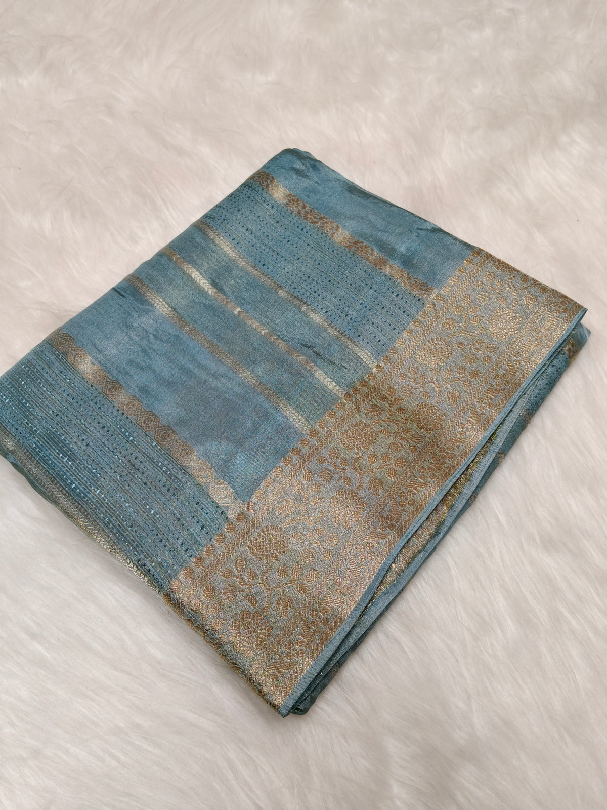 Pure Viscose Soft Tishu Silk Saree Bluish Grey Shade VTS003