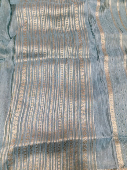 Pure Viscose Soft Tishu Silk Saree Bluish Grey Shade VTS003