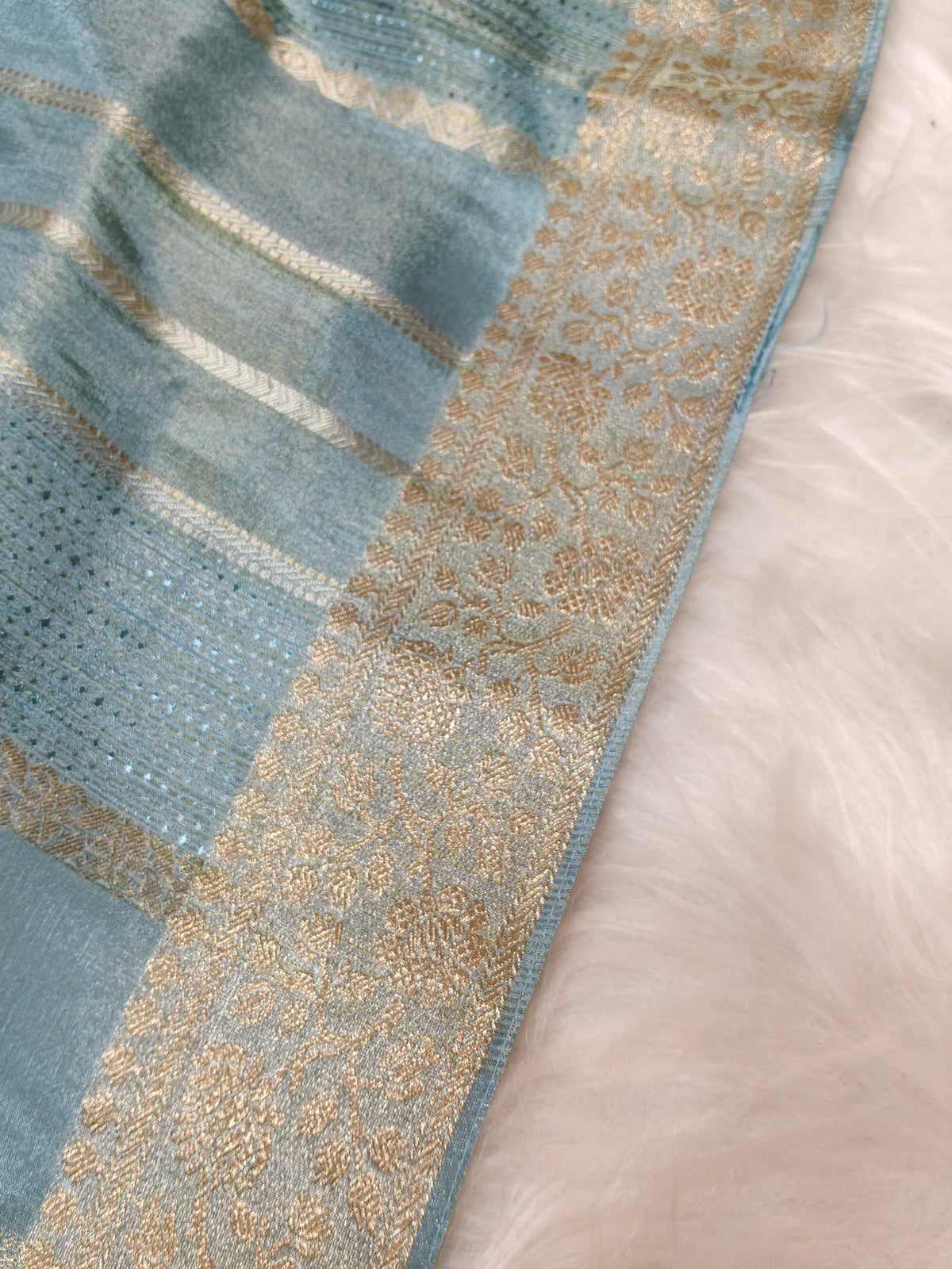 Pure Viscose Soft Tishu Silk Saree Bluish Grey Shade VTS003
