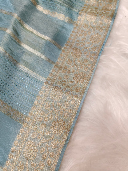 Pure Viscose Soft Tishu Silk Saree Bluish Grey Shade VTS003