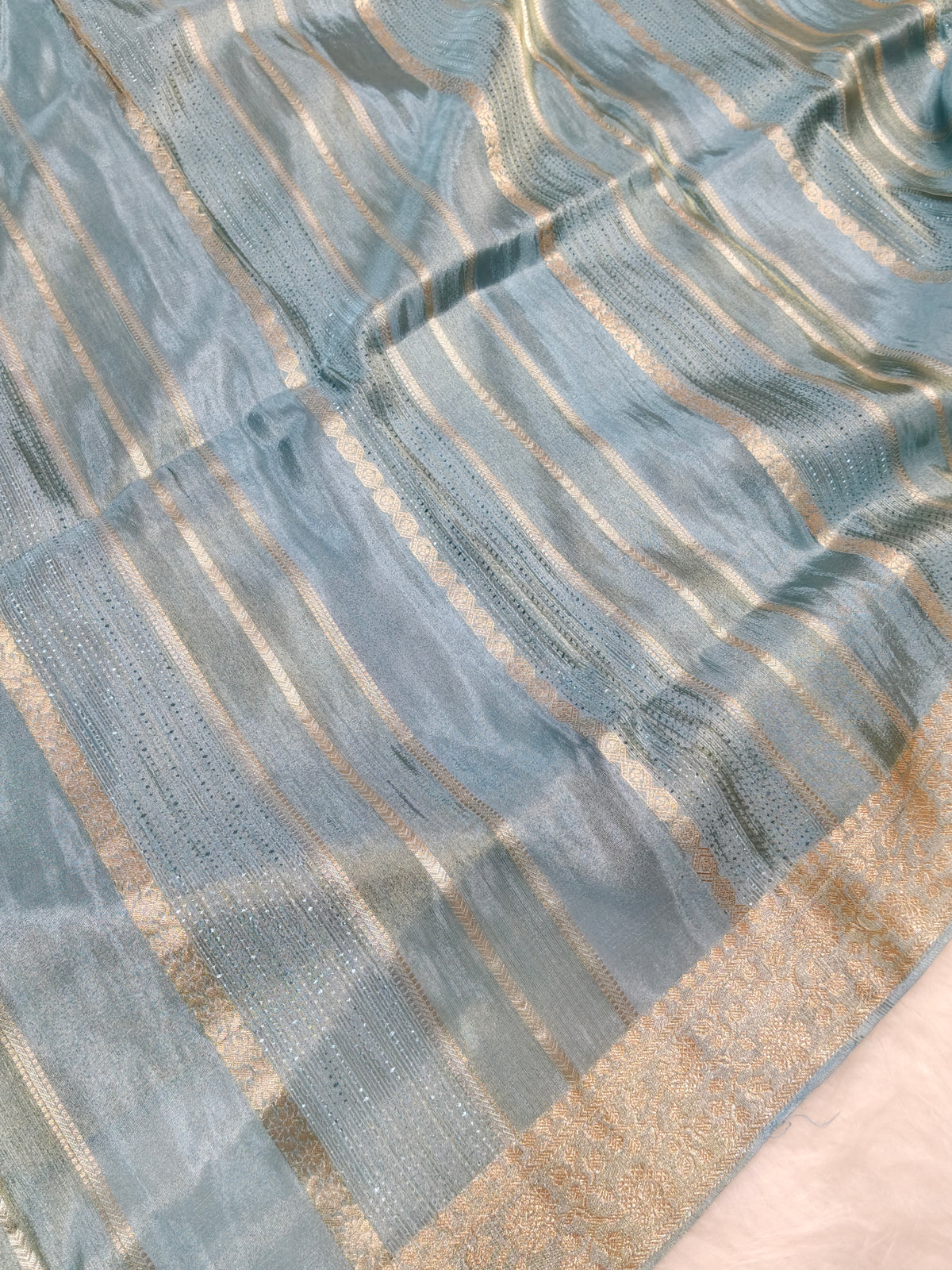 Pure Viscose Soft Tishu Silk Saree Bluish Grey Shade VTS003