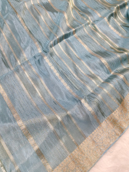 Pure Viscose Soft Tishu Silk Saree Bluish Grey Shade VTS003
