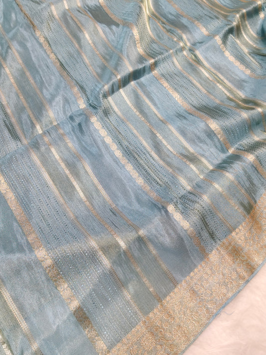 Pure Viscose Soft Tishu Silk Saree Bluish Grey Shade VTS003