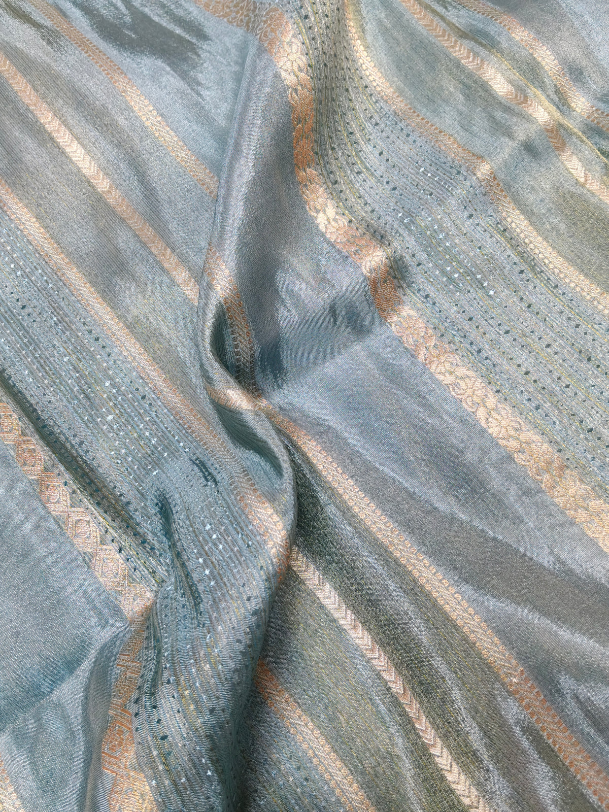 Pure Viscose Soft Tishu Silk Saree Bluish Grey Shade VTS003