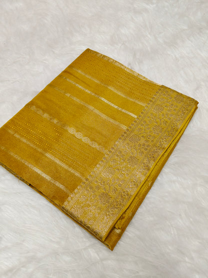 Pure viscose Soft Tishu Silk Saree Mustard Shade VTS004