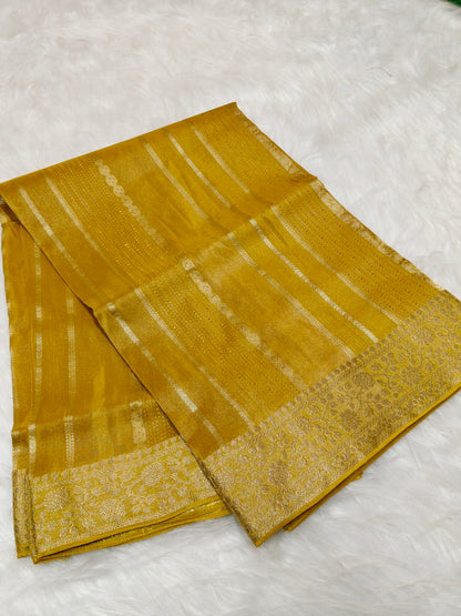 Pure viscose Soft Tishu Silk Saree Mustard Shade VTS004