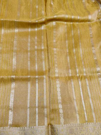 Pure viscose Soft Tishu Silk Saree Mustard Shade VTS004