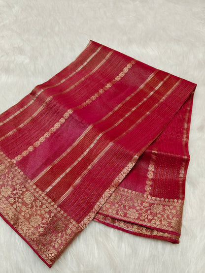 Pure Viscose Soft Tishu Silk Saree Rani Red Color VTS005