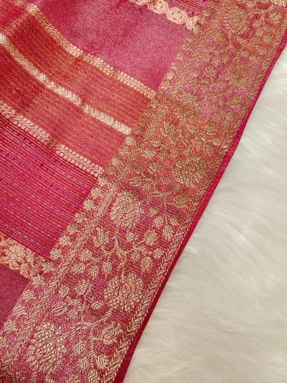 Pure Viscose Soft Tishu Silk Saree Rani Red Color VTS005