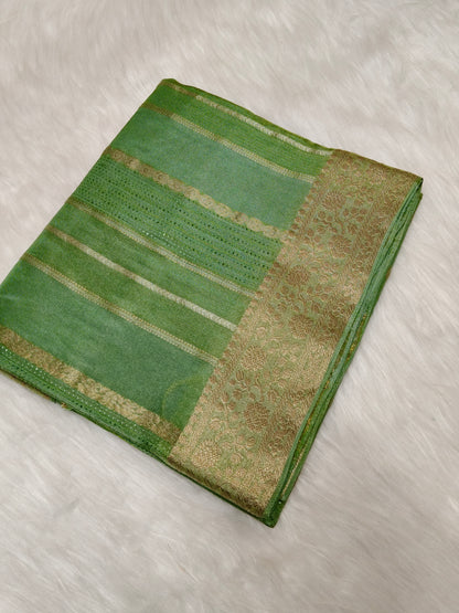 Pure Viscose Soft tishu Silk Saree Pista Green Shade VTS006