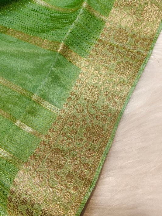 Pure Viscose Soft tishu Silk Saree Pista Green Shade VTS006