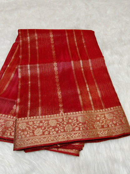 Pure Viscose Soft Tishu Silk Saree Red Color VTS007