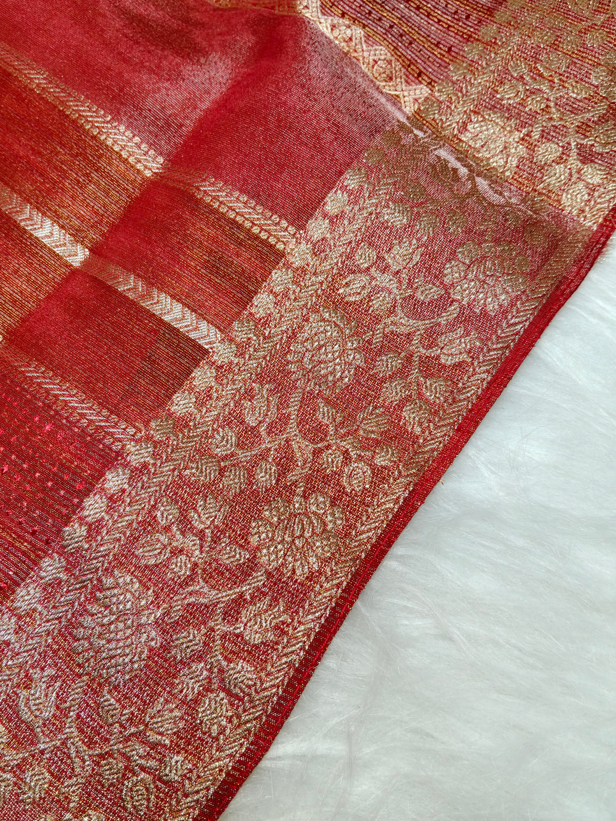 Pure Viscose Soft Tishu Silk Saree Red Color VTS007