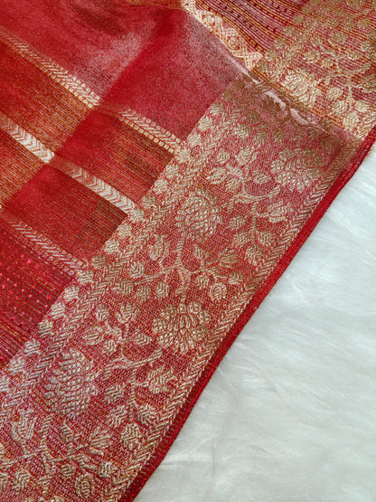 Pure Viscose Soft Tishu Silk Saree Red Color VTS007
