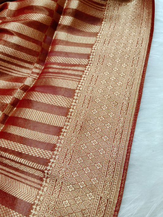 Pure viscose Soft Tishu Silk Saree Red Color VTS008