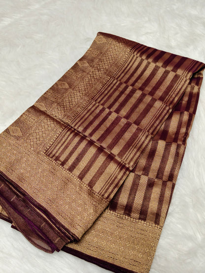 Pure Viscose Soft Tishu Silk Saree Wine Shade VTS009