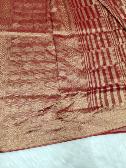Pure Viscose Soft Tishu Silk Saree Deep Red Shade VTS012